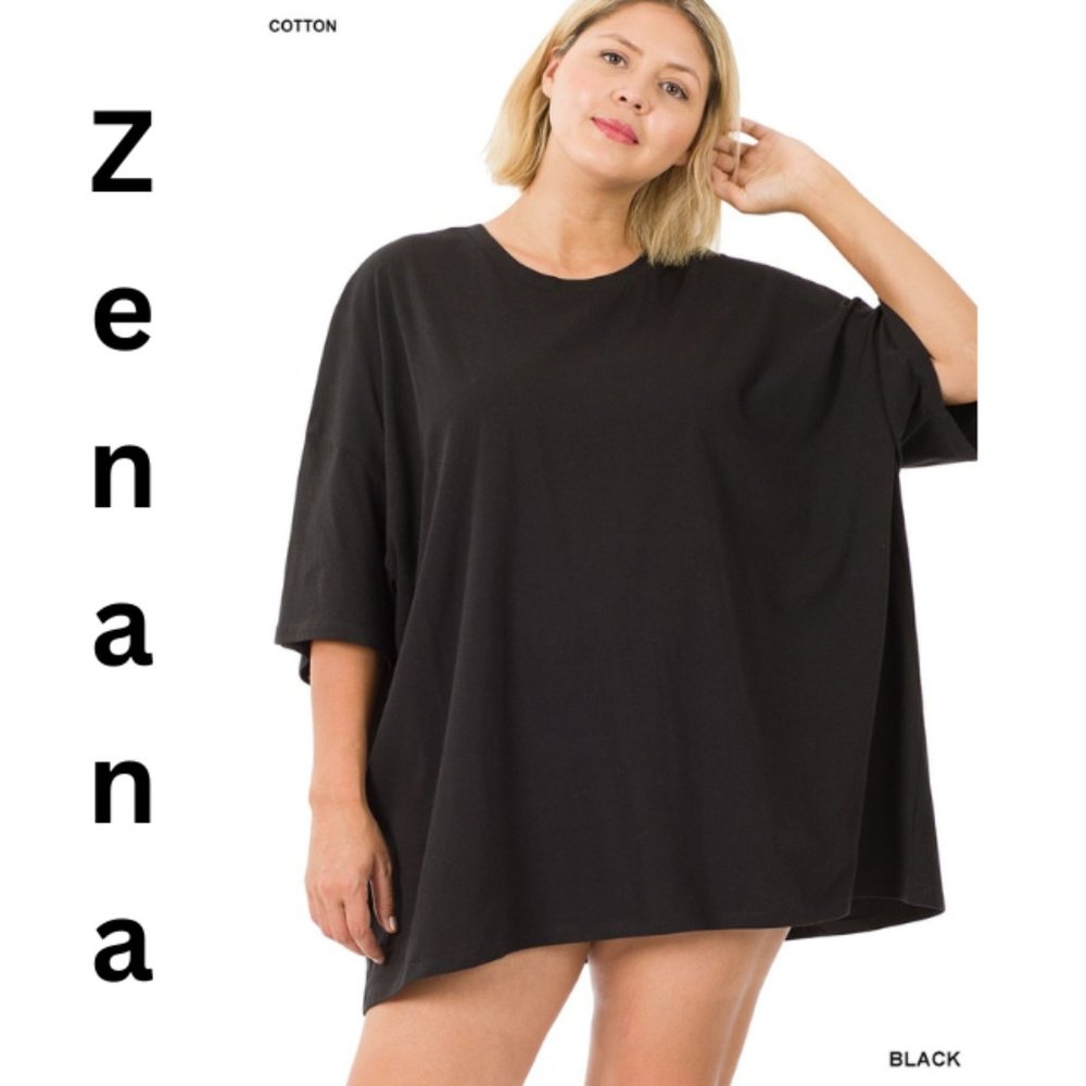 Zenana PLUS COTTON DROP SHOULDER OVERSIZED BOYFRIEND BOX TEE